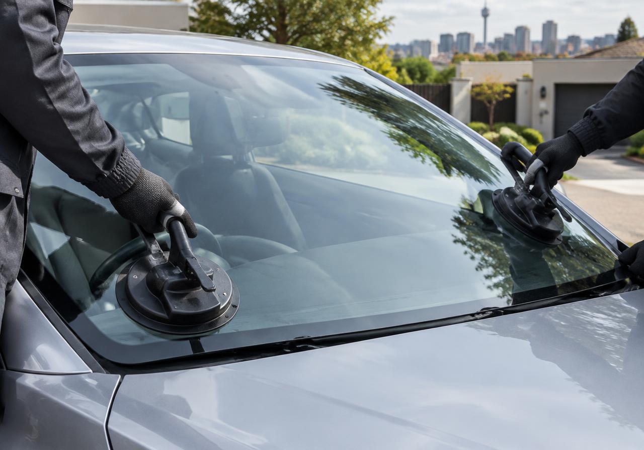 Precision windscreen fitment with professional suction tools — illustrative image